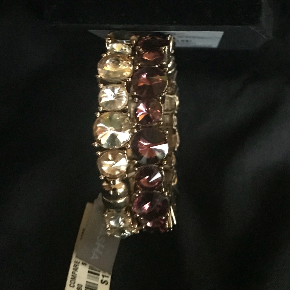 2 Crystal Jeweled Bangle Bracelets Purple & White
